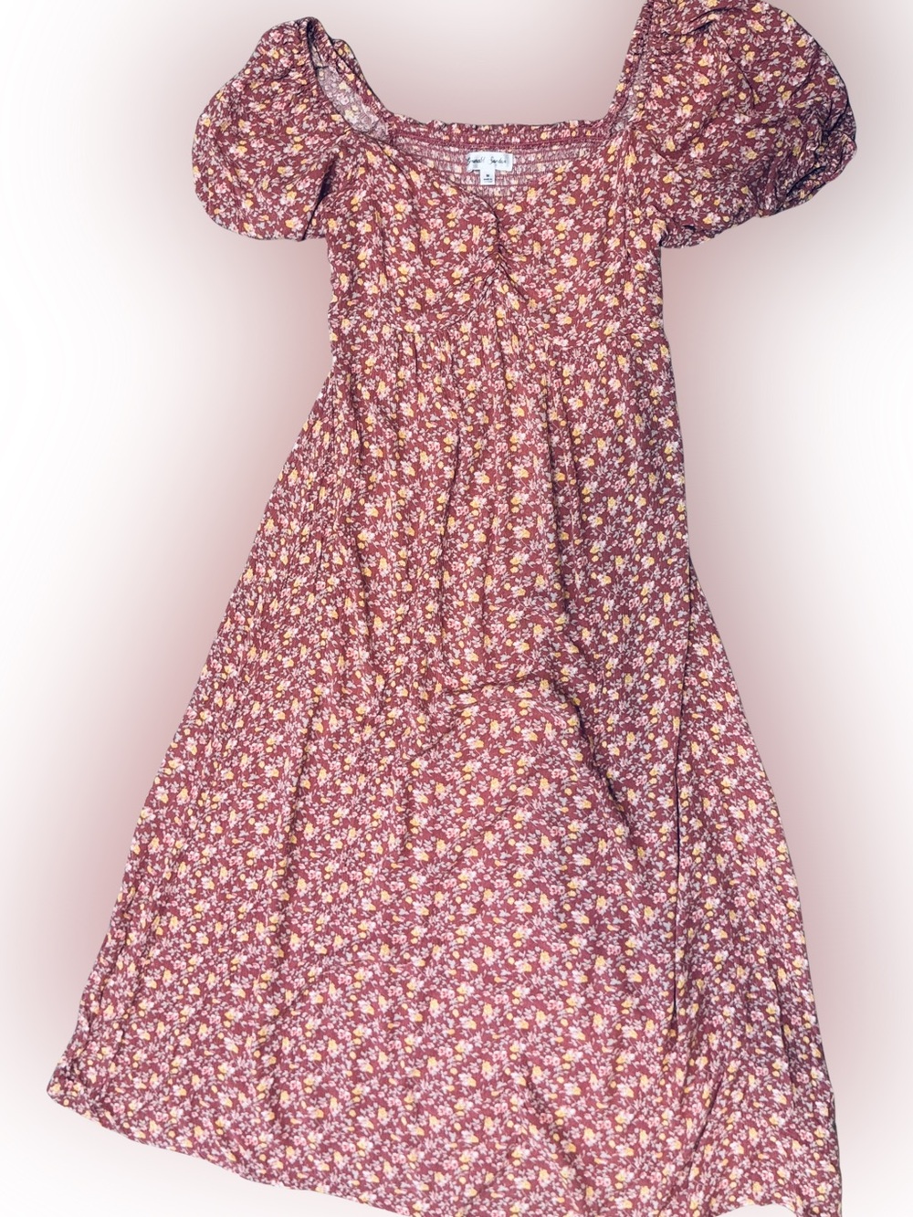 Emerald Sundae Mauve Floral Puff-Sleeve Dress
